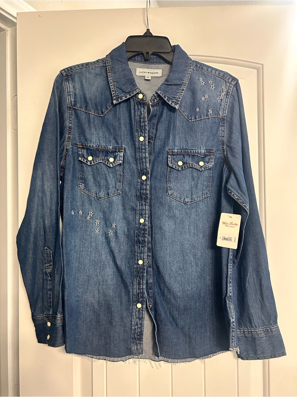 NWT Lucky Brand Women's Blue Denim Western Shirt SZ M